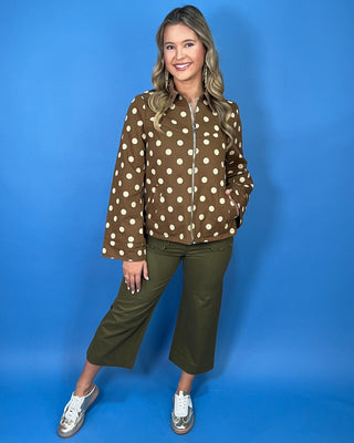 Timeless Mocha Brown Reversible Polka Dot Suede & Denim Jacket - All About You
