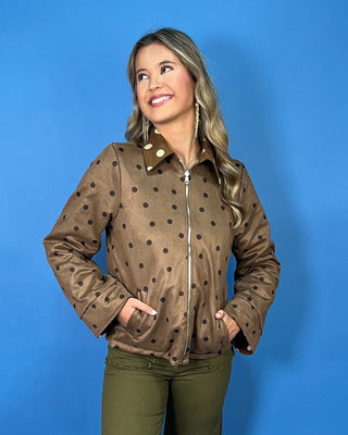 Timeless Mocha Brown Reversible Polka Dot Suede & Denim Jacket - All About You