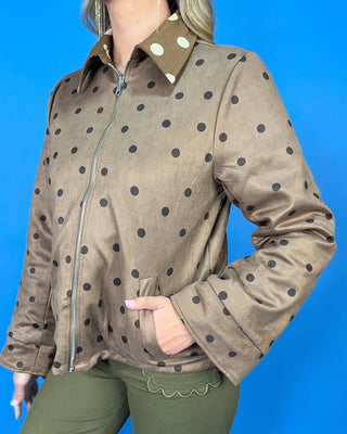 Timeless Mocha Brown Reversible Polka Dot Suede & Denim Jacket - All About You
