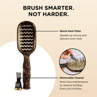 Hairbrush with features highlighted on a beige background