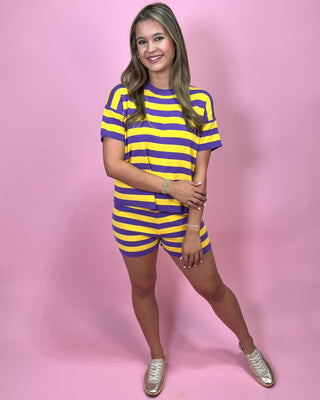 Victory Stripe Purple & Gold Short Set - All About You