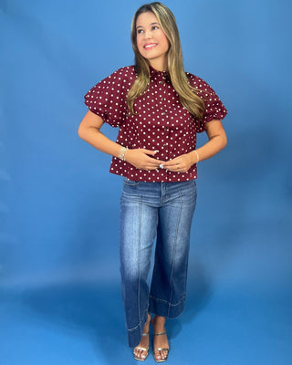 Vineyard Burgundy Polka Dot Button Up Shirt - All About You