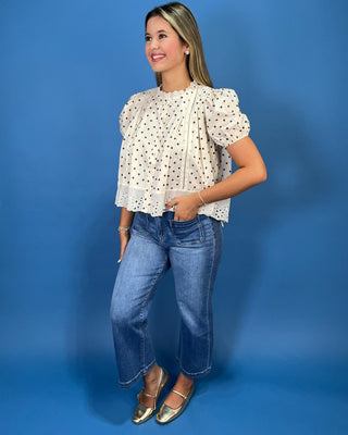 Vintage Ivory Polka Dot Eyelet Hemline Top - All About You
