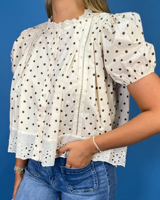 Vintage Ivory Polka Dot Eyelet Hemline Top - All About You