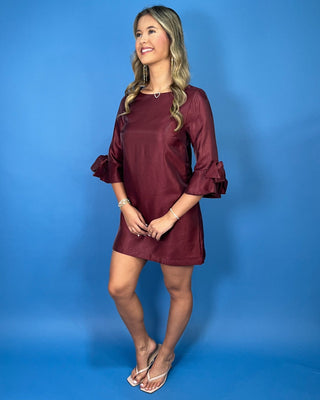Wine & Wishes Bow Sleeve Mini Satin Dress - All About You