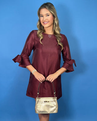 Wine & Wishes Bow Sleeve Mini Satin Dress - All About You
