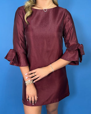 Wine & Wishes Bow Sleeve Mini Satin Dress - All About You