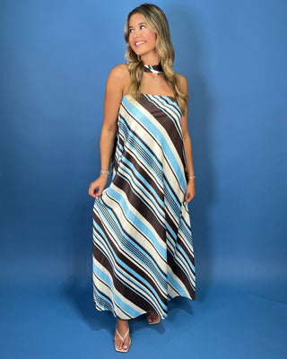 Yacht Club Striped Tube Strapless Maxi Scarf Dress - All About You